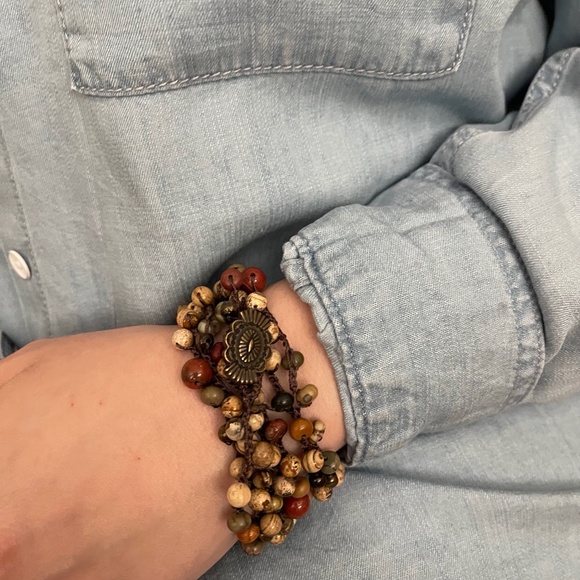 ARTISAN Necklace Jasper Mix on Chocolate Long Crocheted Wrap and Earrings Set - Picture 10 of 15